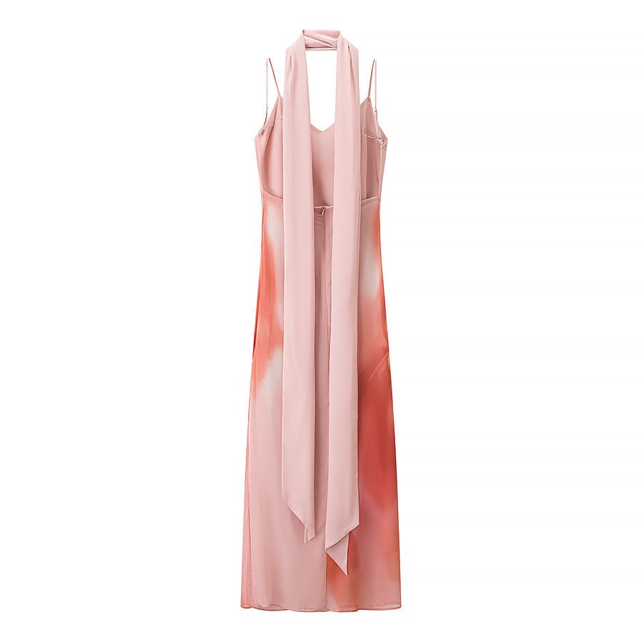Women's Tie-Dye Print Dress with Scarf Elegant Fashion KUN-00081