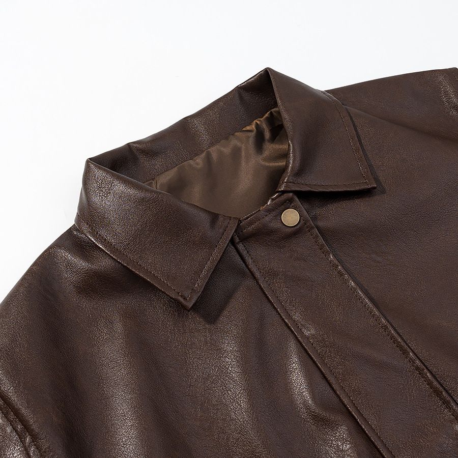 Chaqueta de moto marrón para mujer - Estilo vintage biker chic KUN-00138