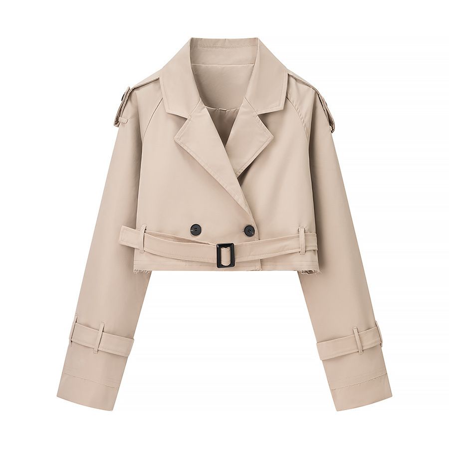 Cropped Trench Coat - Stylish & Casual KUN-00142