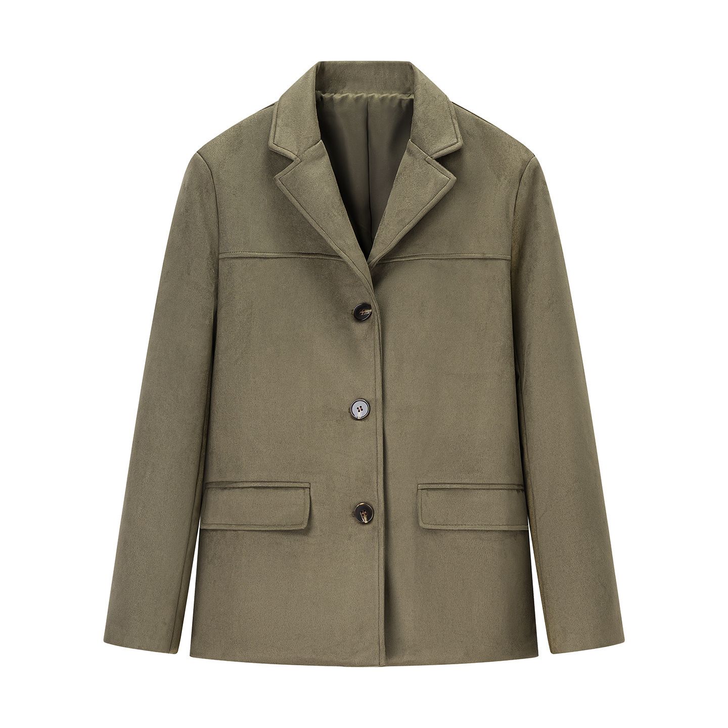 Blazer retro de manga larga con bolsillos para mujer, color marrón, talla grande, KUN-00013