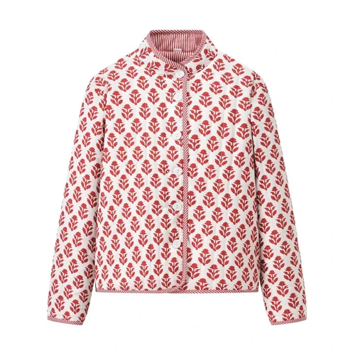 Reversible Floral Print Cotton Jacket - Stylish Stand Collar KUN-00011