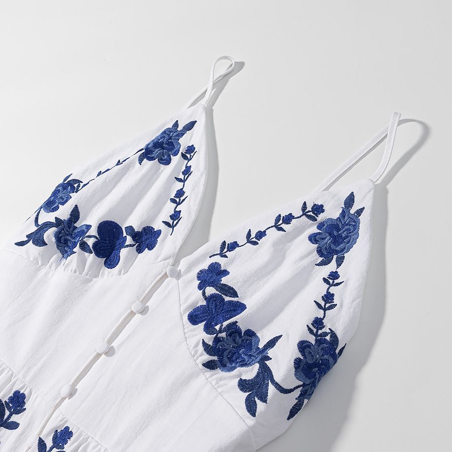 Embroidery Midi Slip Dress - European Chic KUN-00207