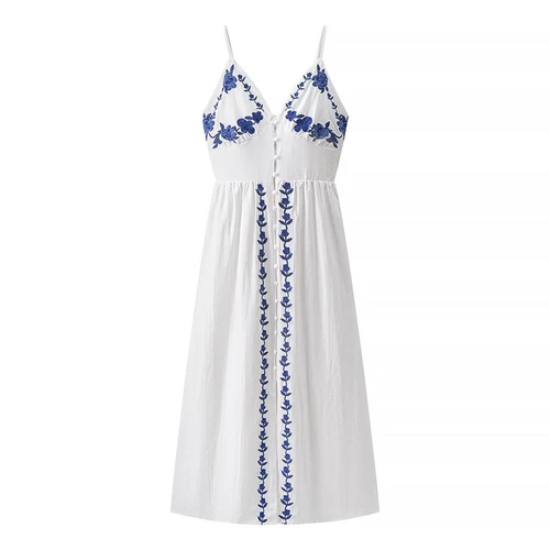 Embroidery Midi Slip Dress - European Chic KUN-00207