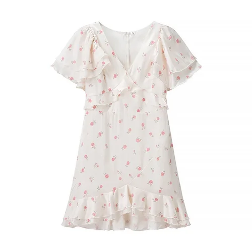 Floral Silk Dress Versatile Casual KUN-00089