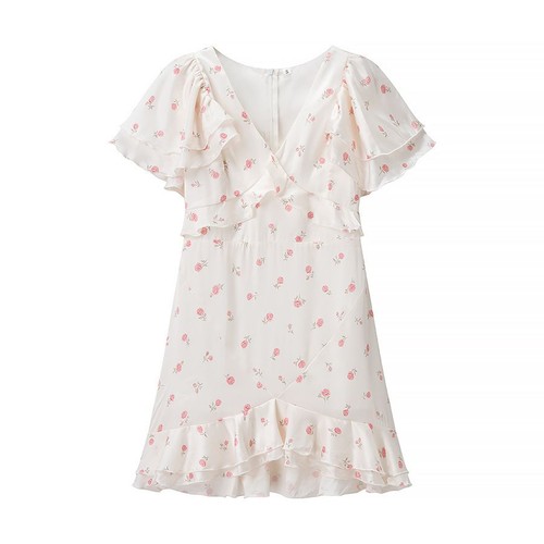 Floral Silk Dress Versatile Casual KUN-00089