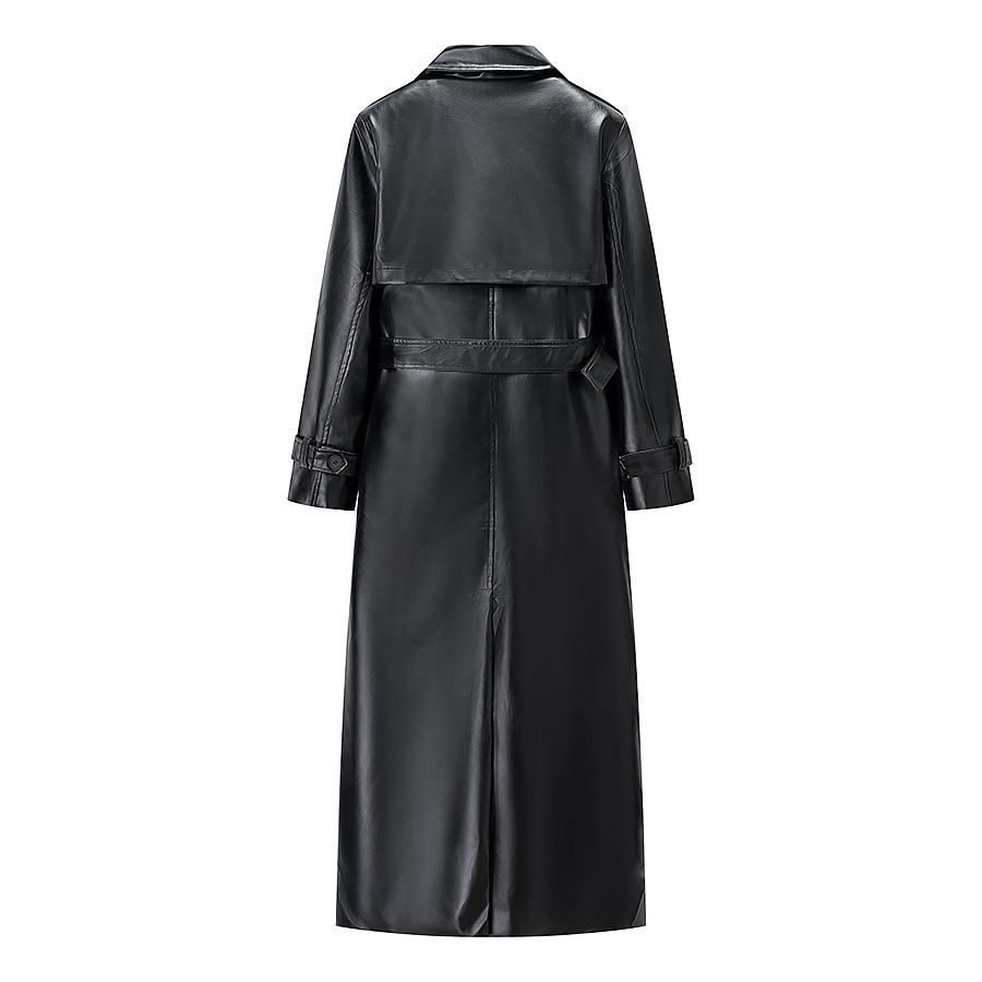 Faux Leather Long Trench Coat - Stylish Casual Outerwear KUN-00029
