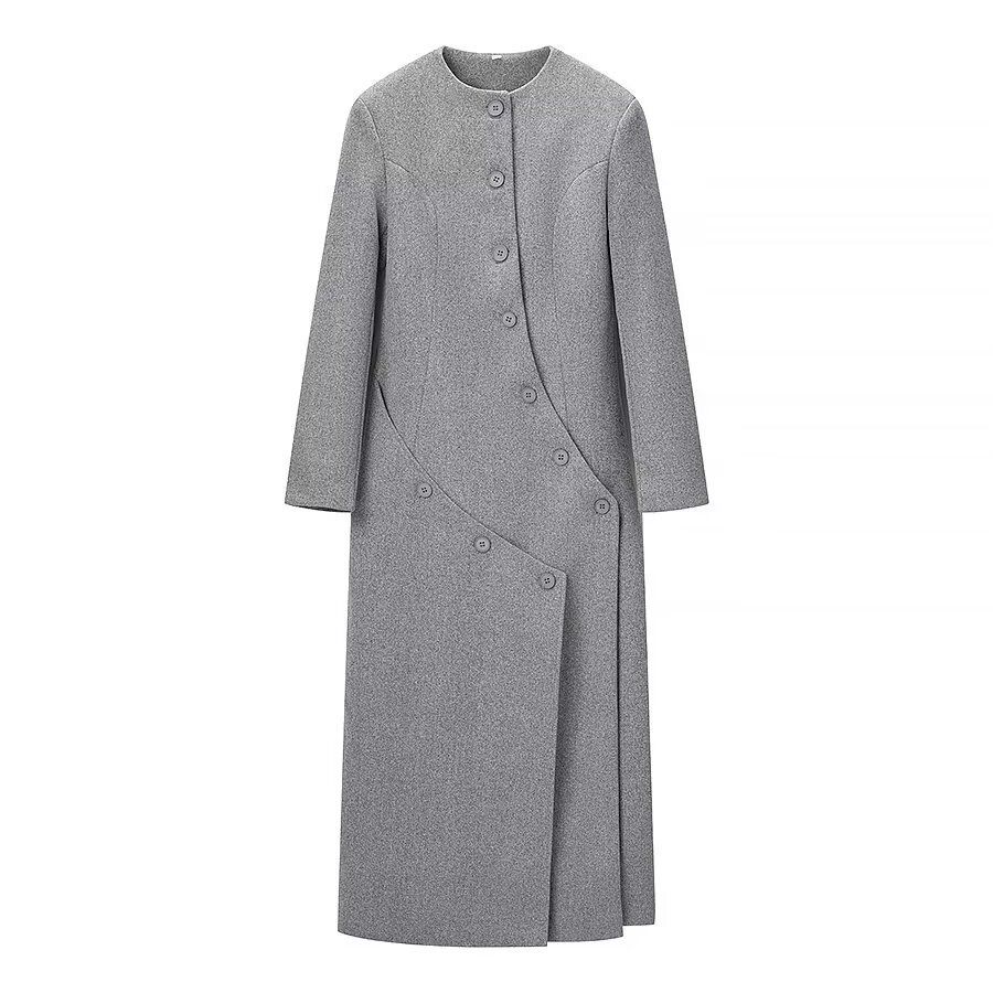 Wool Blend Long Coat Stylish Button-Down Outerwear KUN-00053