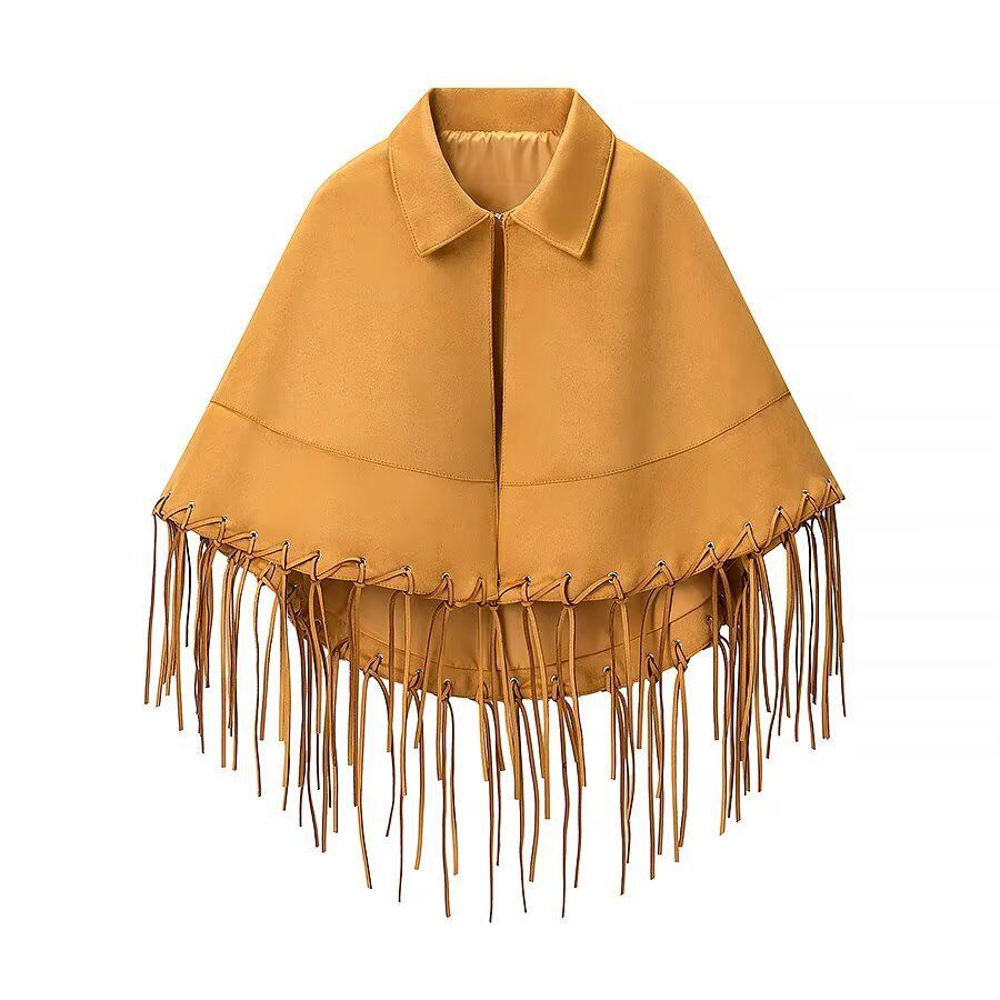Suede Fringe Poncho - Western Style Versatile Shawl KUN-00217