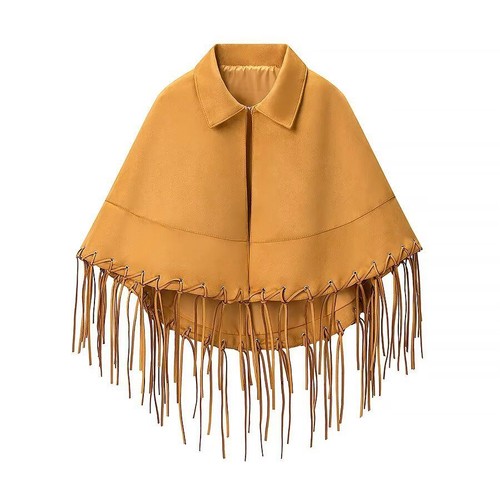 Suede Fringe Poncho - Western Style Versatile Shawl KUN-00217