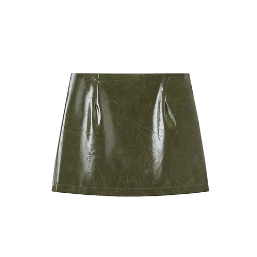 Conjunto de chaqueta y falda de piel sintética para mujer - KUN-00072