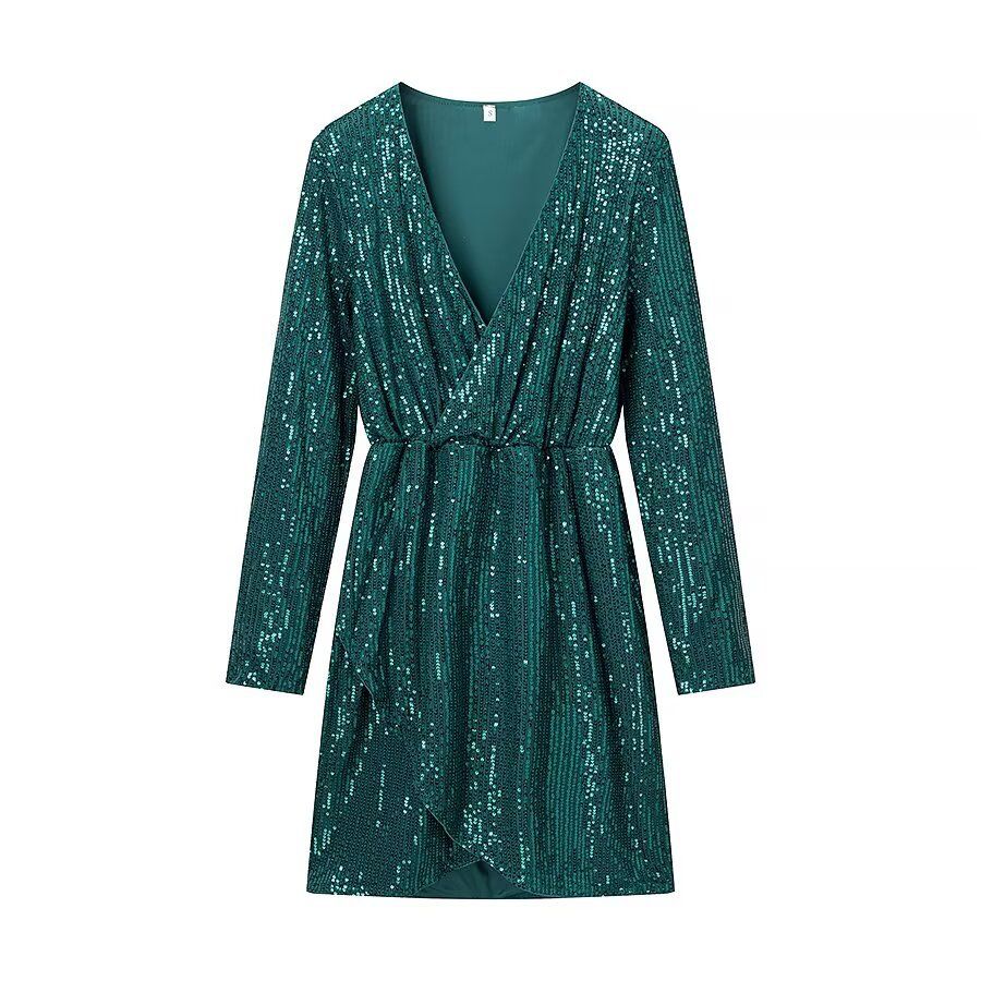 Sequin Long Sleeve Dress Elegant Classic Casual KUN-00056