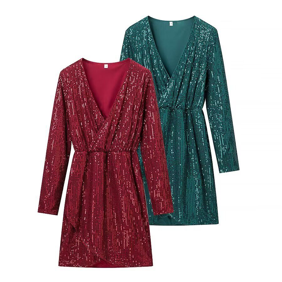 Sequin Long Sleeve Dress Elegant Classic Casual KUN-00056