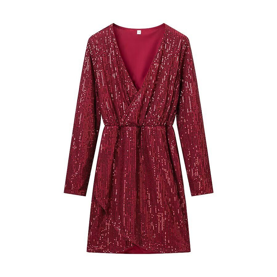 Sequin Long Sleeve Dress Elegant Classic Casual KUN-00056