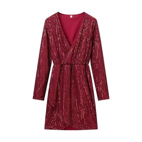 Sequin Long Sleeve Dress Elegant Classic Casual KUN-00056