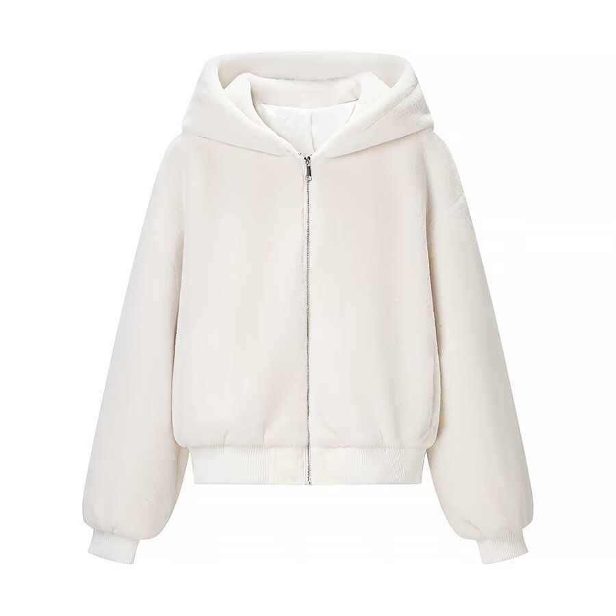 Chaqueta con capucha de piel sintética - Prendas de abrigo informales de moda KUN-00054