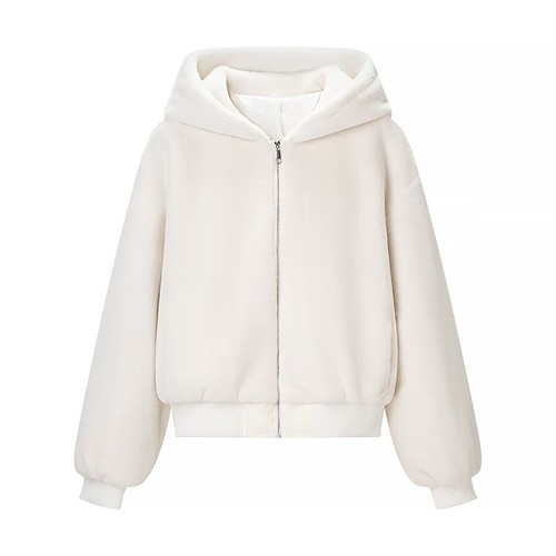 Chaqueta con capucha de piel sintética - Prendas de abrigo informales de moda KUN-00054