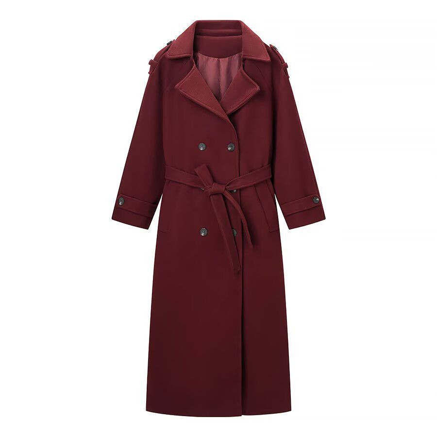 Wool Blend Double-Breasted Trench Coat with Belt KUN-00033