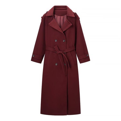 Wool Blend Double-Breasted Trench Coat with Belt KUN-00033