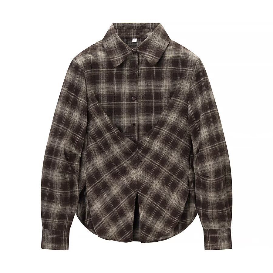 Plaid Shirt Retro Slim Fit Waist Design KUN-00060