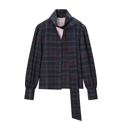 Conjunto de top y falda a cuadros con lazo para mujer - Trendy Chic KUN-00035