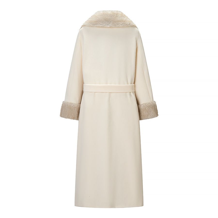 Abrigo de mezcla de lana con cuello de piel sintética - Elegante abrigo para mujer KUN-00030