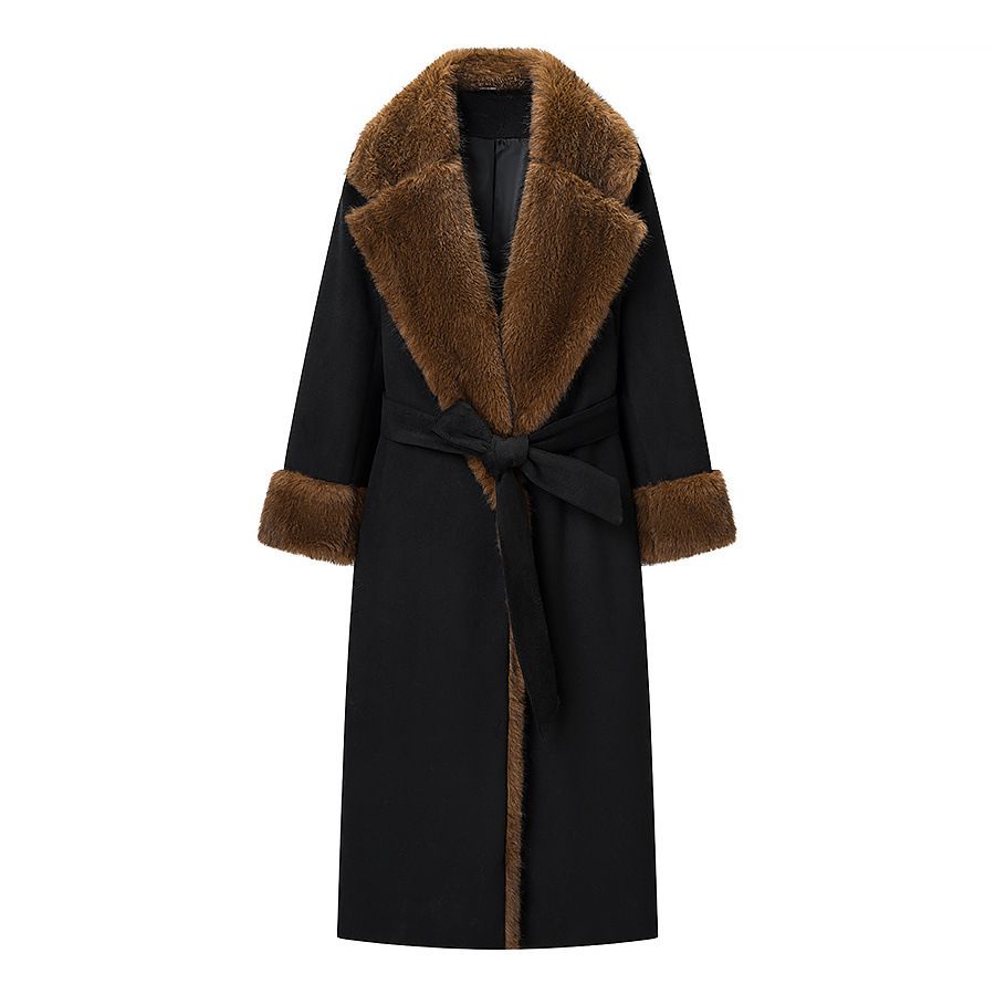 Abrigo de mezcla de lana con cuello de piel sintética - Elegante abrigo para mujer KUN-00030