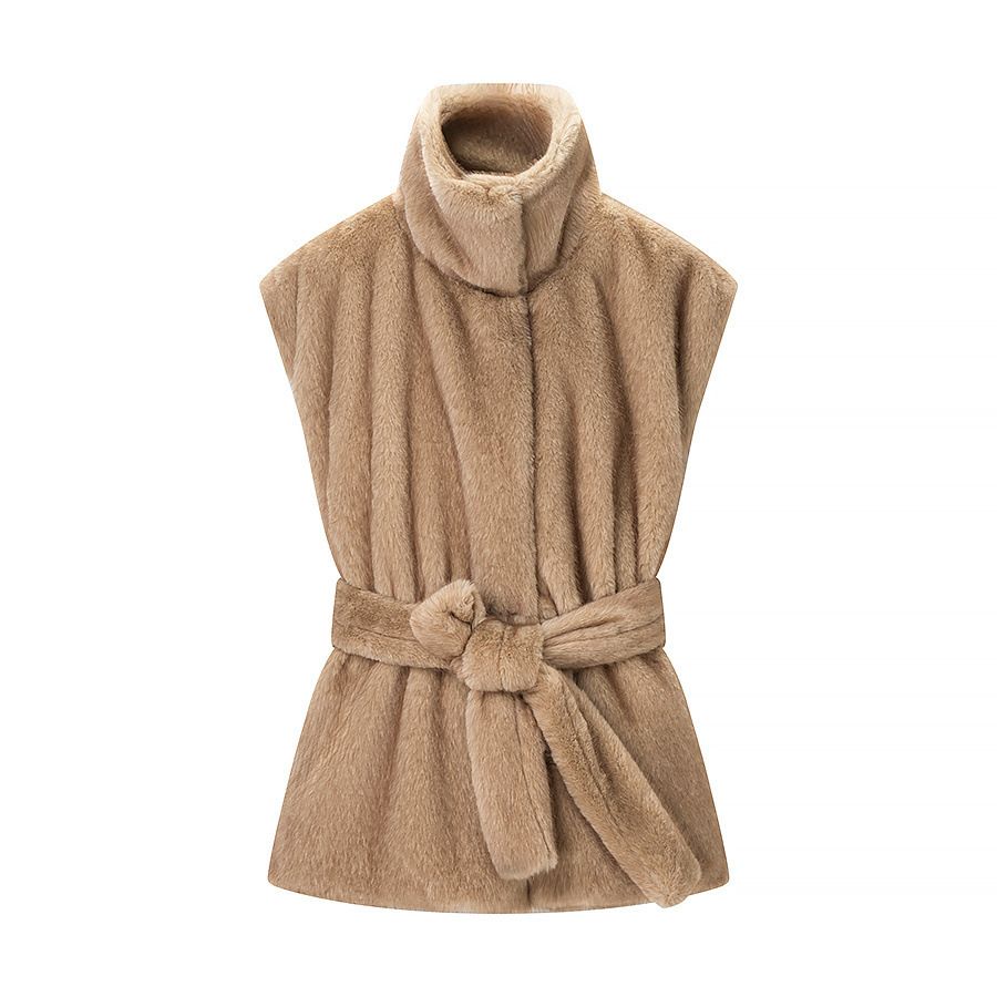 Faux Mink Fur Vest with Belt - Stylish Women's Waistcoat KUN-00087