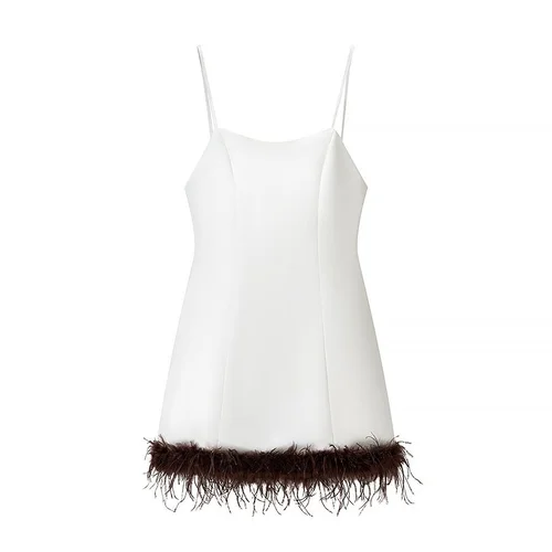 Faux Fur Trim Cami Dress - Chic & Versatile KUN-00107