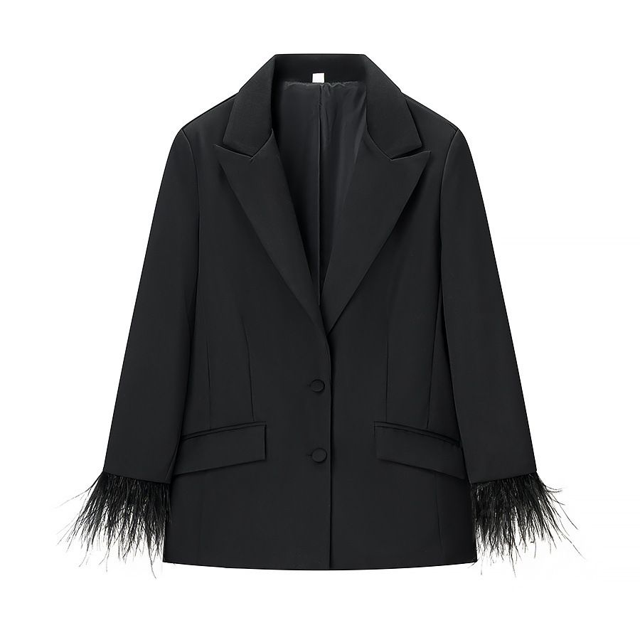 Ensemble veste à plumes et pantalon taille haute pour femme KUN-00111