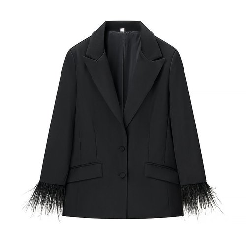 Damen-Set mit Federbesatz-Jacke und hochgeschnittener Hose KUN-00111