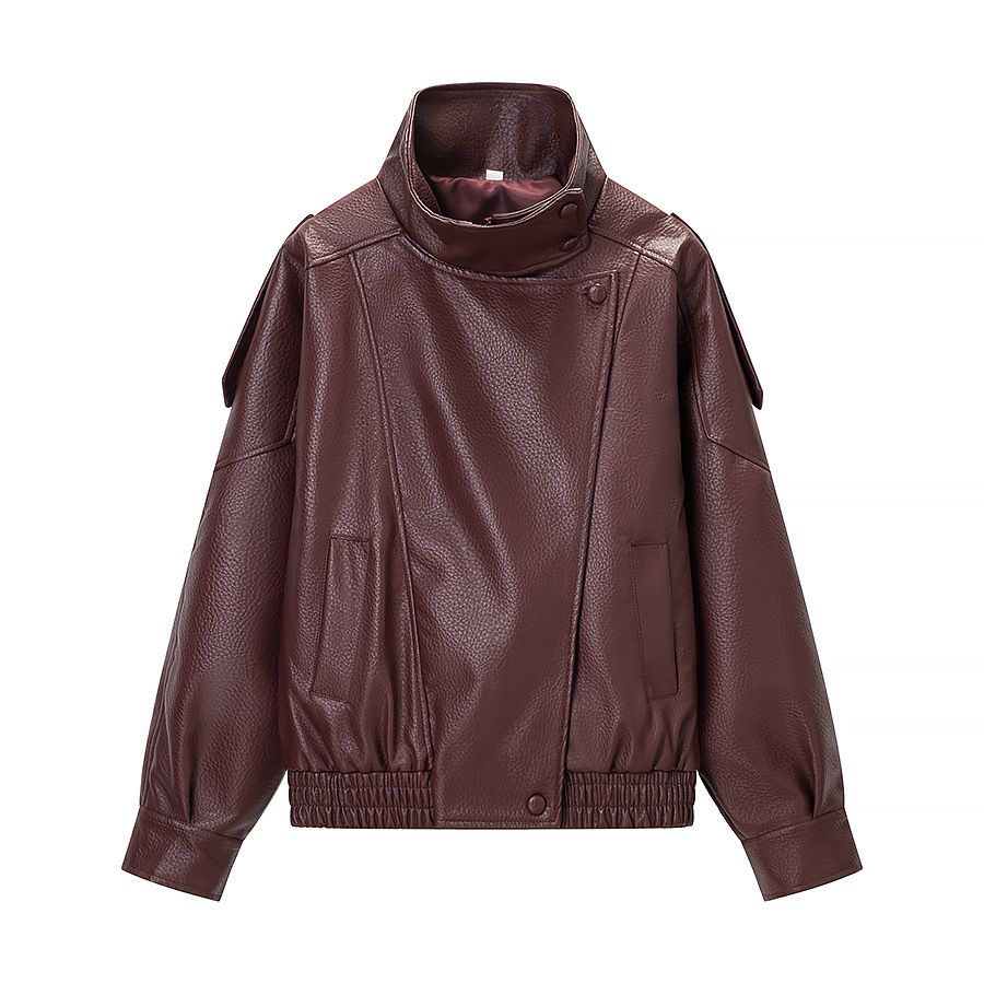 Leather Biker Jacket Classic Lychee Grain Stylish Women's KUN-00012