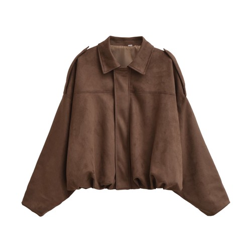 Suede Bomber Jacket Batwing Sleeve Fashion KUN-00128