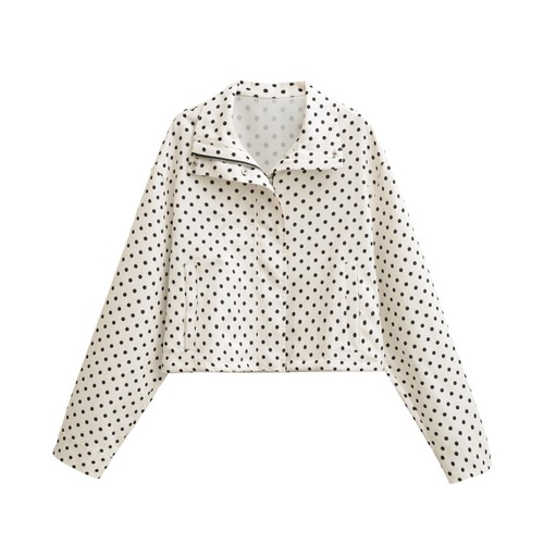 Dobby Dot Puffed Sleeve Jacket - Trendy Casual Outerwear KUN-00062