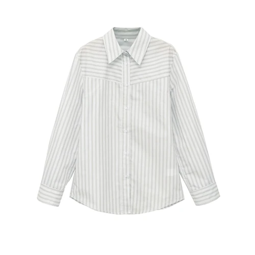 Striped Padded Shoulder Shirt - Chic European Style KUN-00101