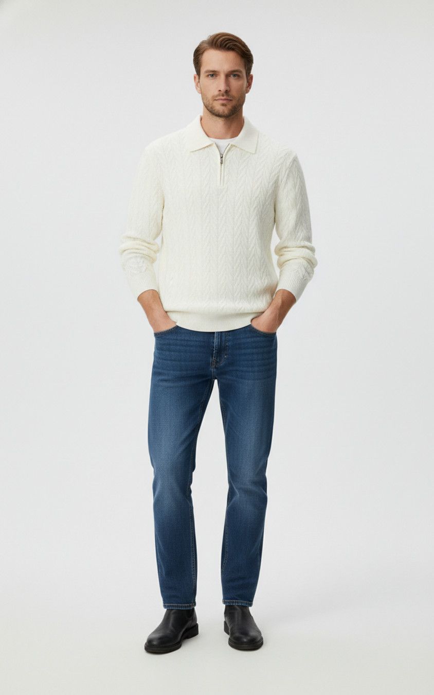 Knit Pullover Sweater Men's Half Zip Ribbed Collar Autumn Winter NDF-00045