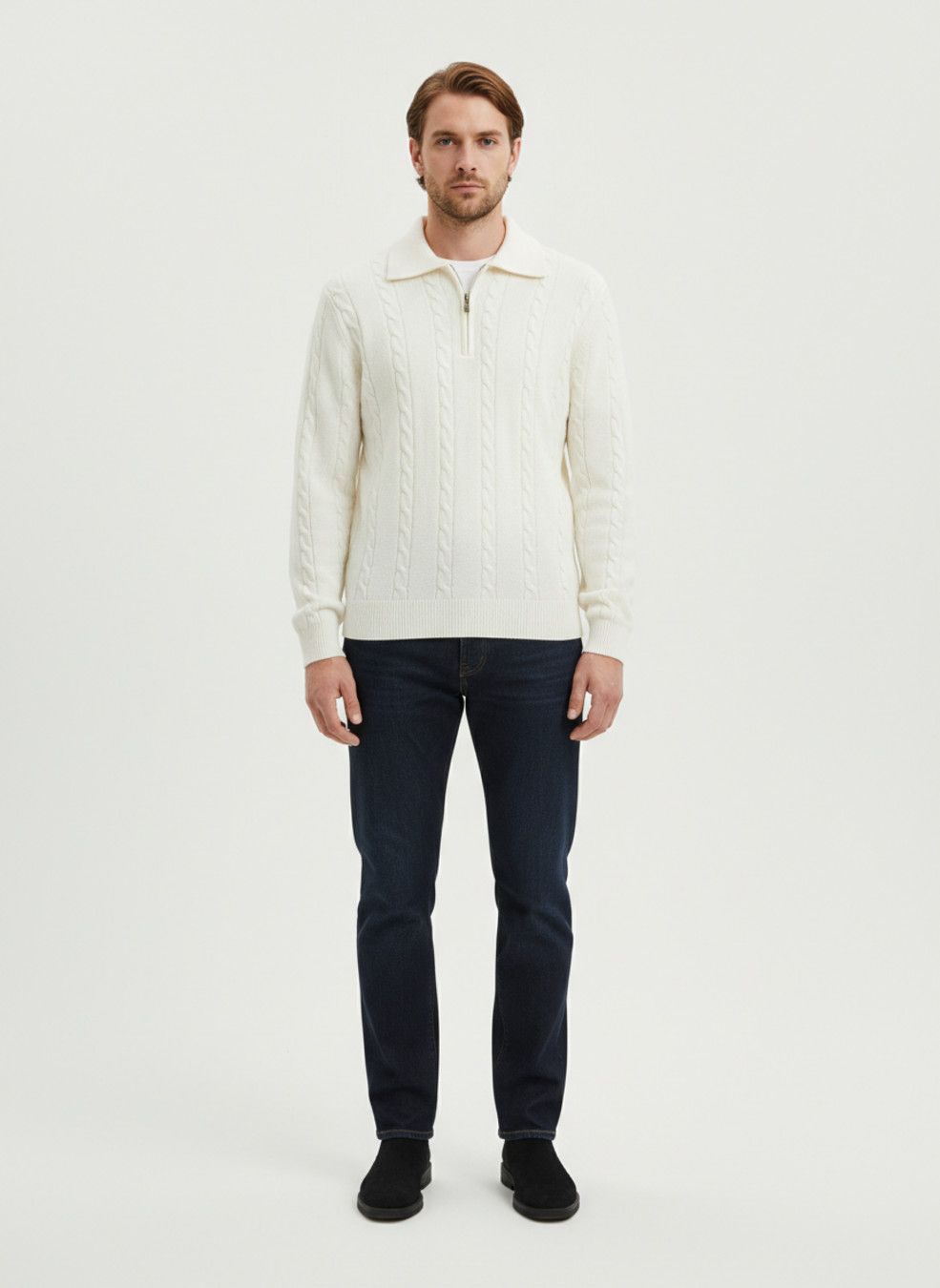 Knit Pullover Sweater Men's Half Zip Ribbed Collar Autumn Winter NDF-00045