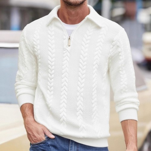 Knit Pullover Sweater Men's Half Zip Ribbed Collar Autumn Winter NDF-00045