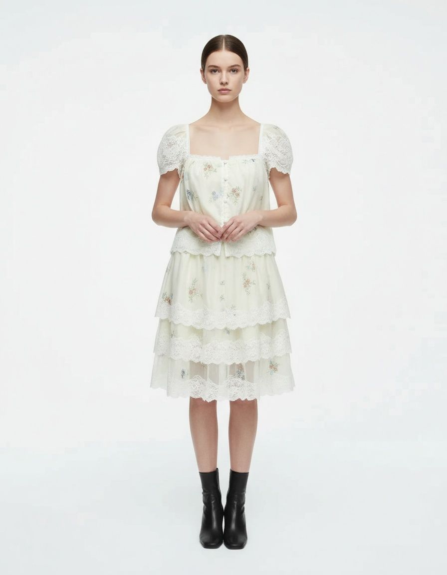 Embroidered Floral Lace Cami Top & Skirt Set KUN-00083