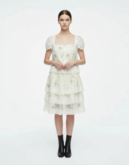 Embroidered Floral Lace Cami Top & Skirt Set KUN-00083