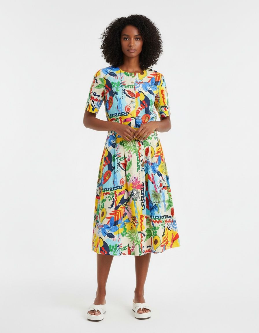 Print Crop Top & Tropical Midi Skirt Set KUN-00085