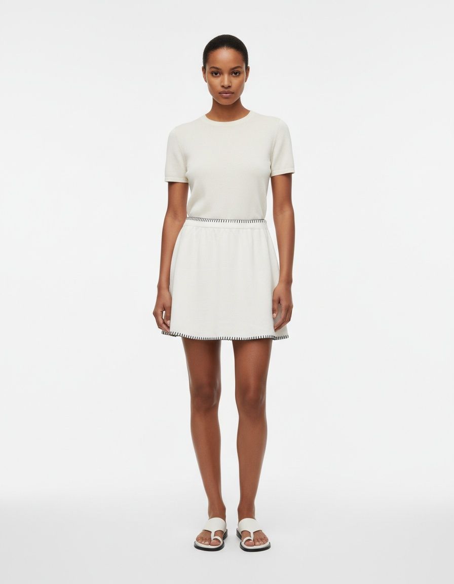 Knit Dress & Top Set - Color Block Embroidery KUN-00124