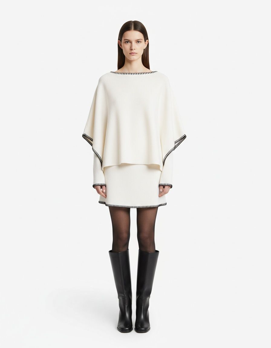 Knit Dress & Top Set - Color Block Embroidery KUN-00124