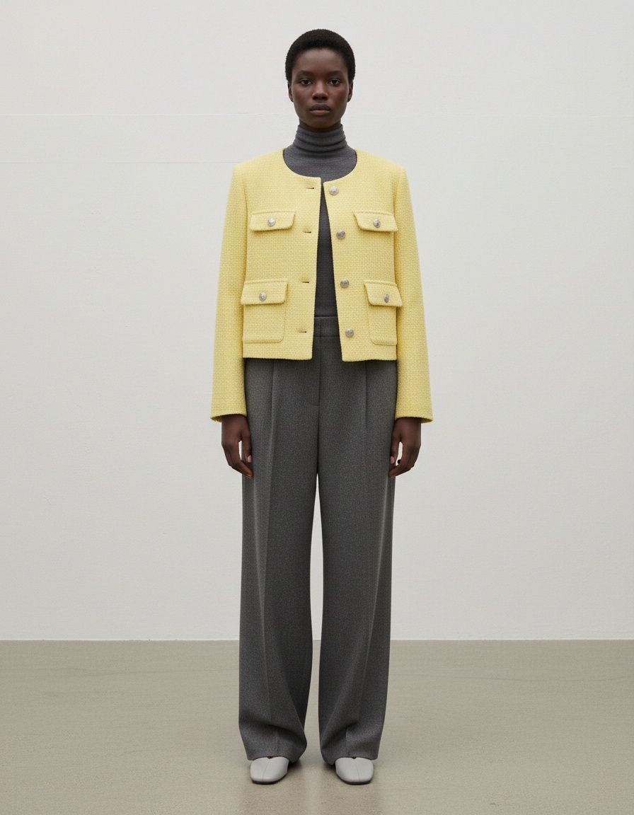 Giacca in tweed testurizzata con spalline imbottite e maniche lunghe KUN-00005