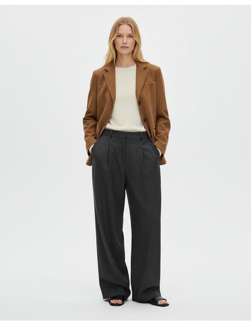 Blazer Women's Oversized Brown Long Sleeve Pocket Retro Jacket KUN-00013