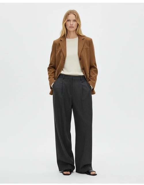 Blazer da donna oversize marrone a maniche lunghe con tasche, stile retrò KUN-00013