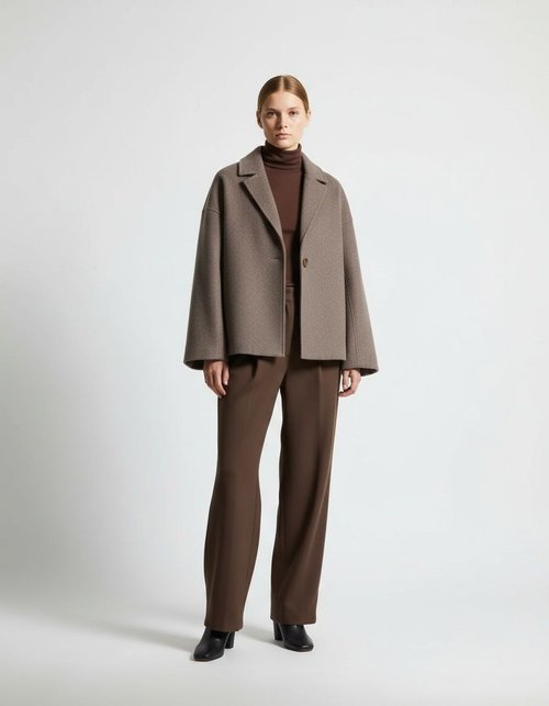 Wool Blend Cropped Shirt Jacket - Minimalist Chic KUN-00015