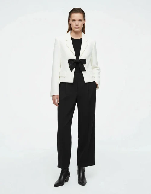 Blazer da donna, giacca elegante con blocchi di colore e fiocco, modello KUN-00019