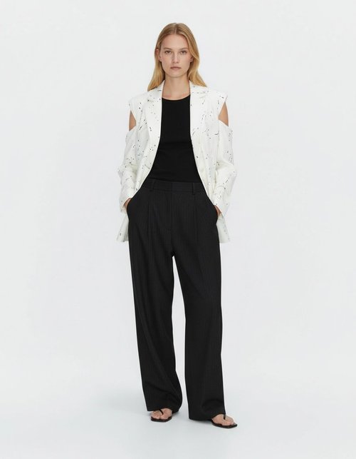Women's Blazer V Neck Padded Shoulder Graffiti Deconstructed Jacket KUN-00021