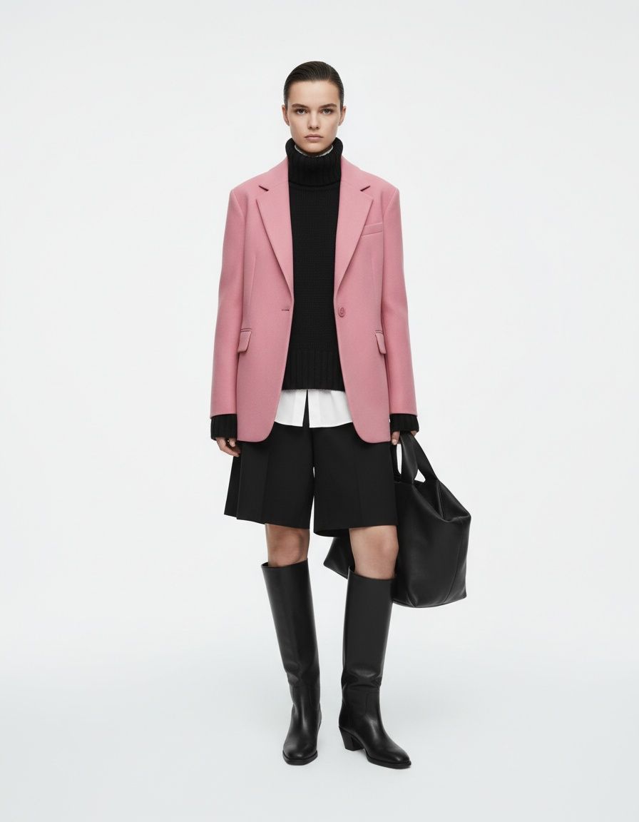 Blazer lungo rosa da donna - Stile europeo di tendenza KUN-00028