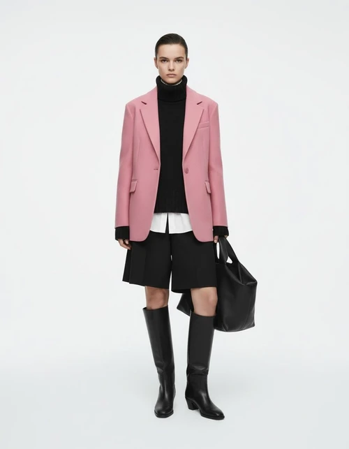 Blazer lungo rosa da donna - Stile europeo di tendenza KUN-00028